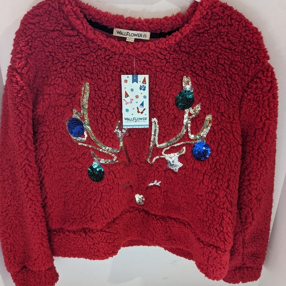NWT red pullover Christmas motif sweater reindeer women's medium Wallflower - Picture 1 of 8